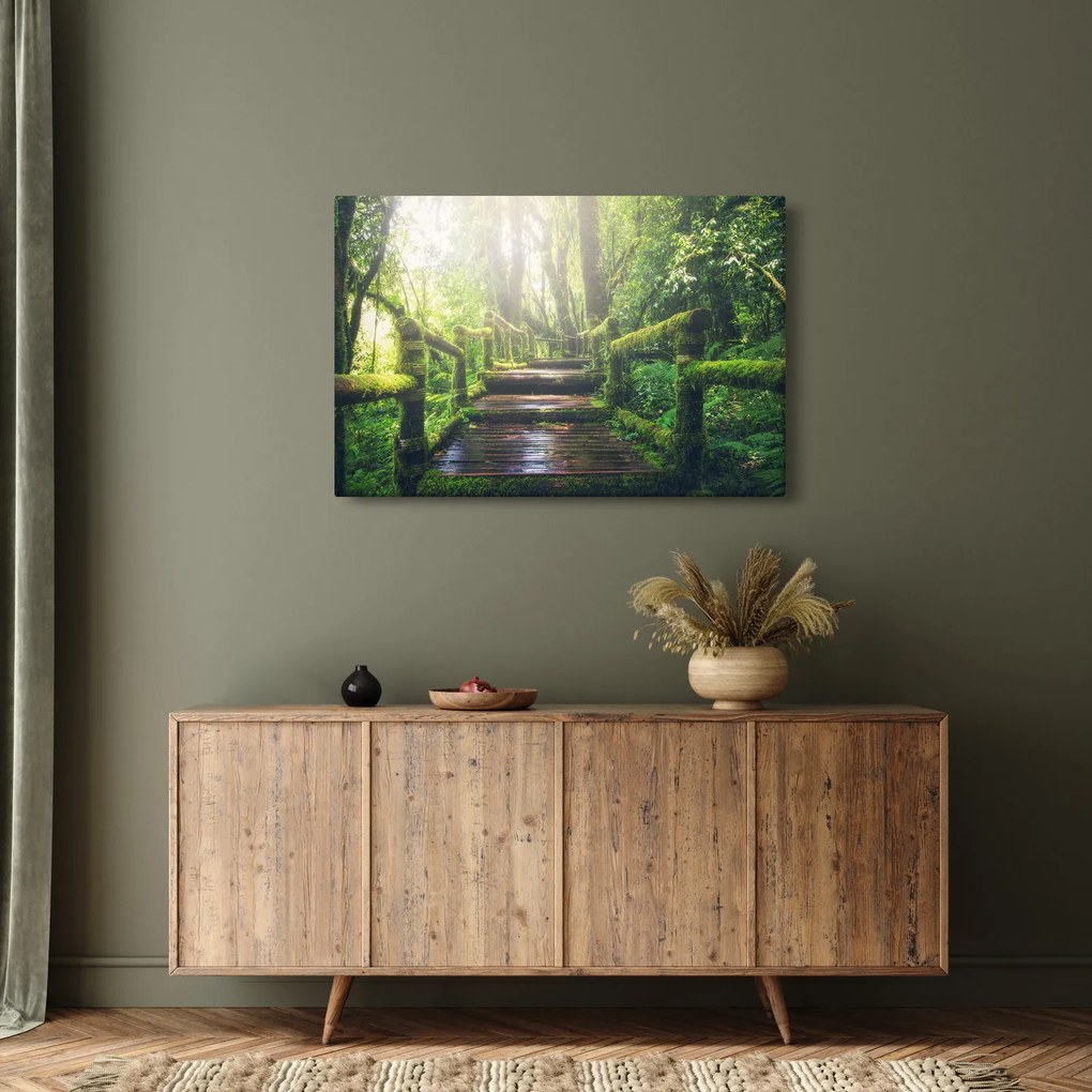 Tablou - trepte din lemn în pădure (90x60 cm)