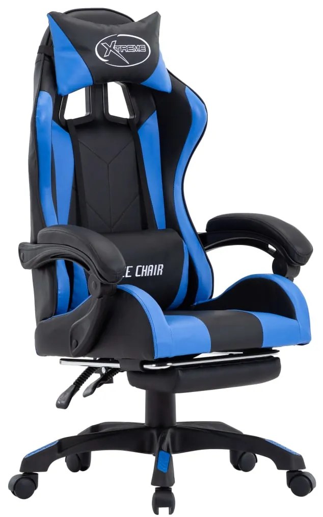 vidaXL Scaun racing suport picioare albastru/negru piele ecologică
