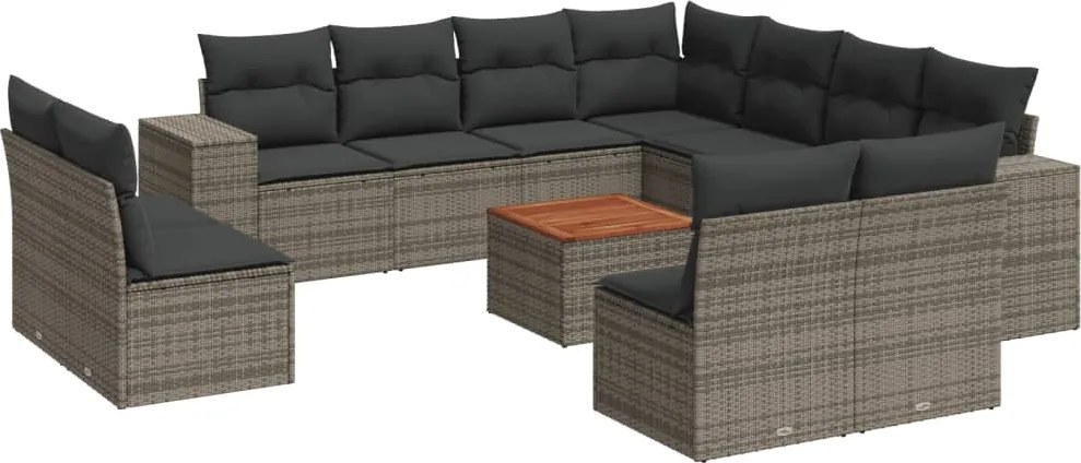vidaXL Set canapea de grădină cu perne, 12 piese, gri, poliratan