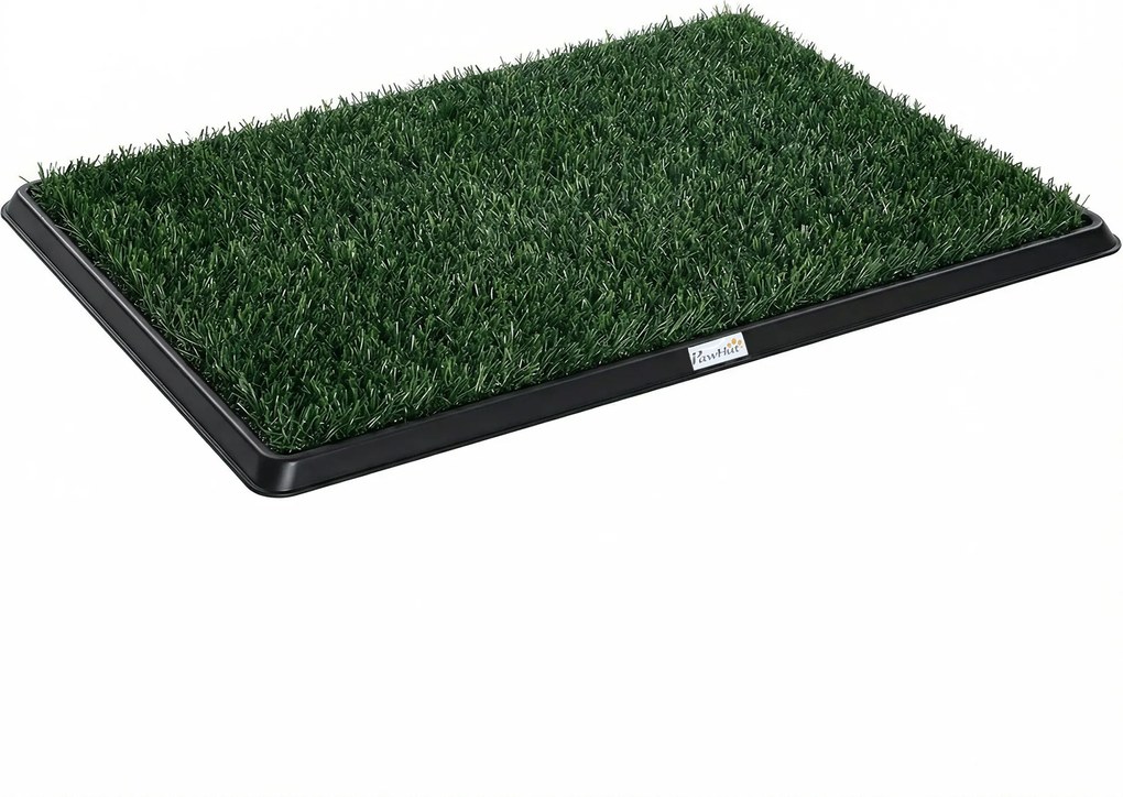PawHut Toaletă pentru câini 76 x 50,5 cm cu 2 gazonuri artificiale lavabile, toaletă pentru căței pentru câini, pentru balcon și acasă Negru+Verde | Aosom Romania