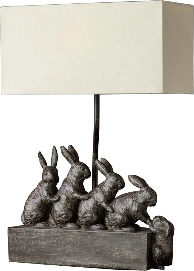 Lampa de masa, din rasina, cu abajur din bumbac, Rabbit