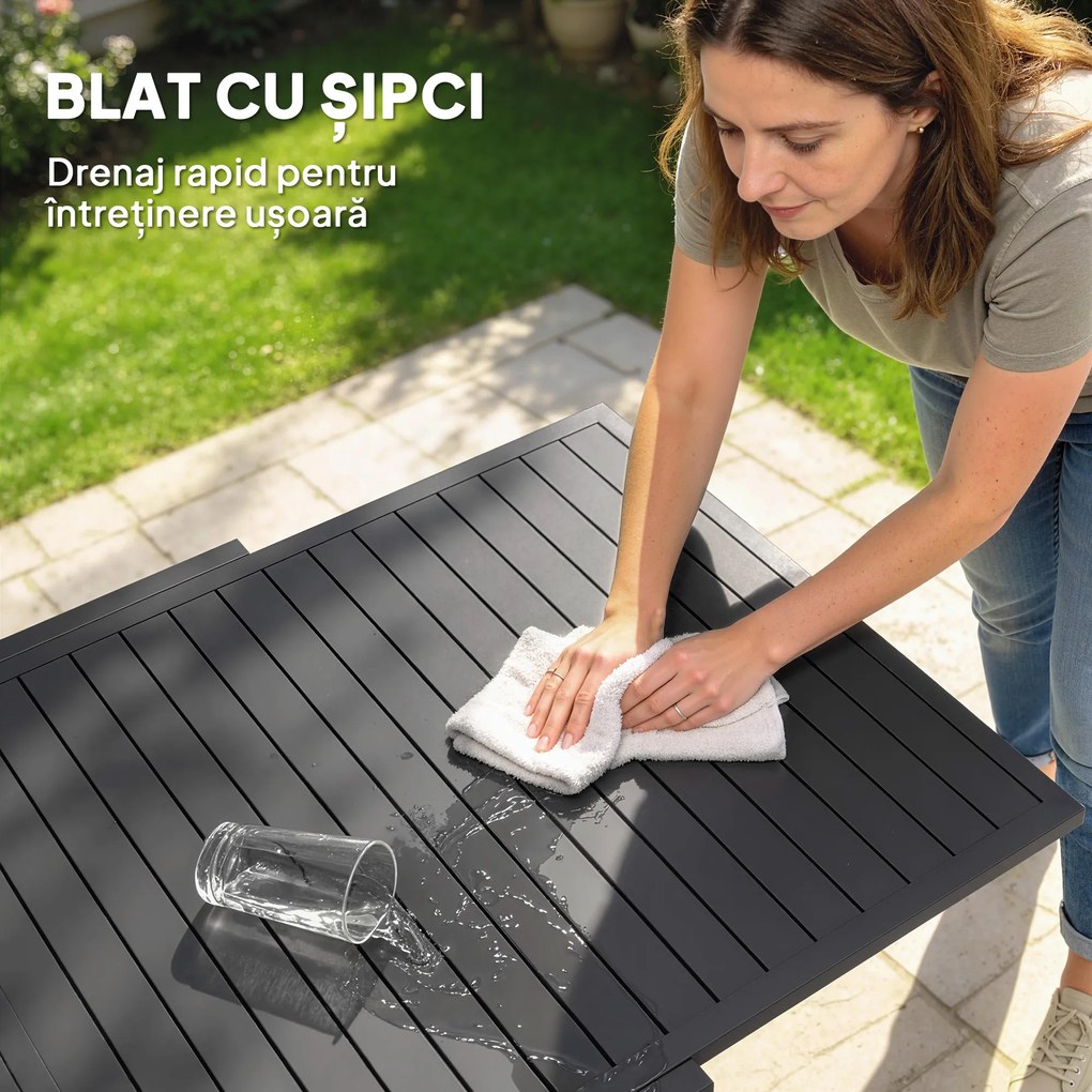 Outsunny masă pentru grădină cu scaune, set masă și scaune pentru grădină, masă și scaune pentru exterior, set de dining pentru grădină, masă extensibilă pentru exterior, set masă și scaune din aluminiu | Aosom Romania