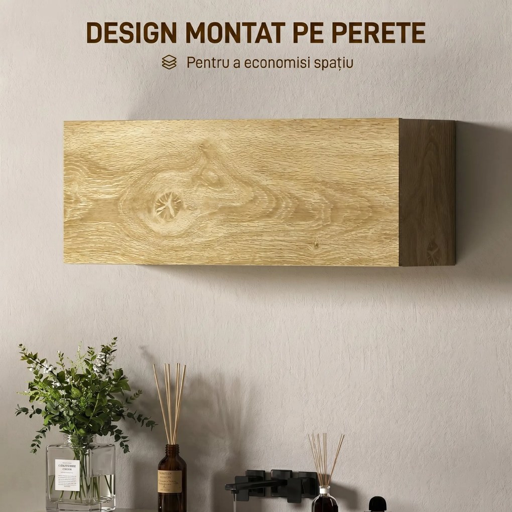 HOMCOM Dulap de Baie Suspendat cu Ușă Rabatabilă și Rafturi din Lemn, 80x25x30 cm, Natural | Aosom Romania