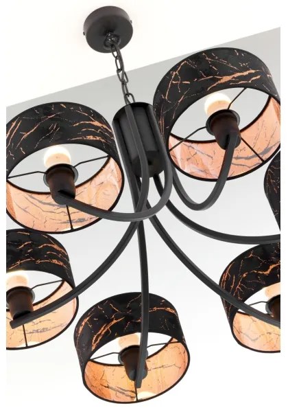 Jupiter 2108- Candelabru pe lanț ARTHUR 6xE27/15W/230V negru/portocaliu/decor marmură