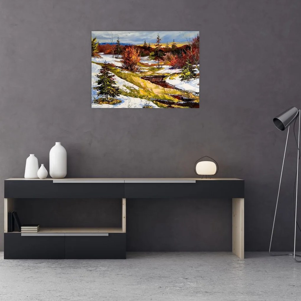 Tablou pe sticlă - Sosirea primăverii (70x50 cm)