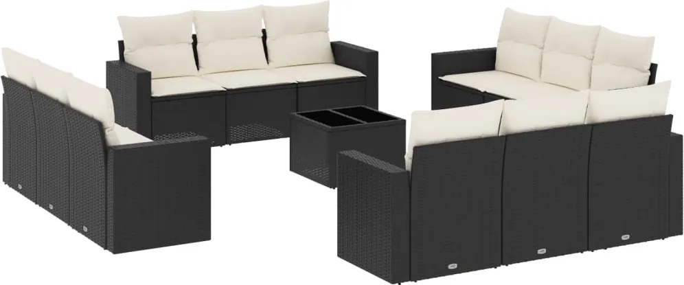 vidaXL Set mobilier de grădină cu perne, 13 piese, negru, poliratan
