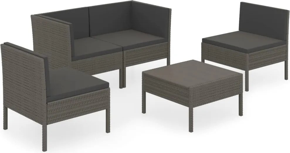 vidaXL Set mobilier de grădină cu perne, 5 piese, gri, poliratan