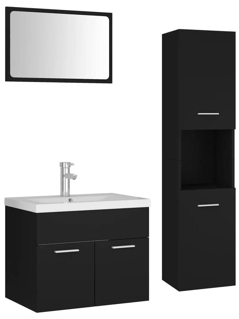 3071406 vidaXL Set mobilier de baie, negru, lemn prelucrat