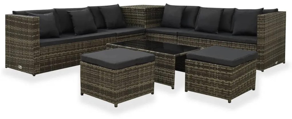 313136 vidaXL Set mobilier de grădină cu perne, 8 piese, gri, poliratan