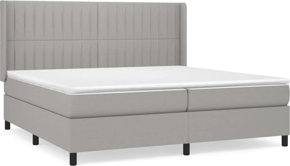 vidaXL Pat box spring cu saltea, gri deschis, 200x200 cm, textil