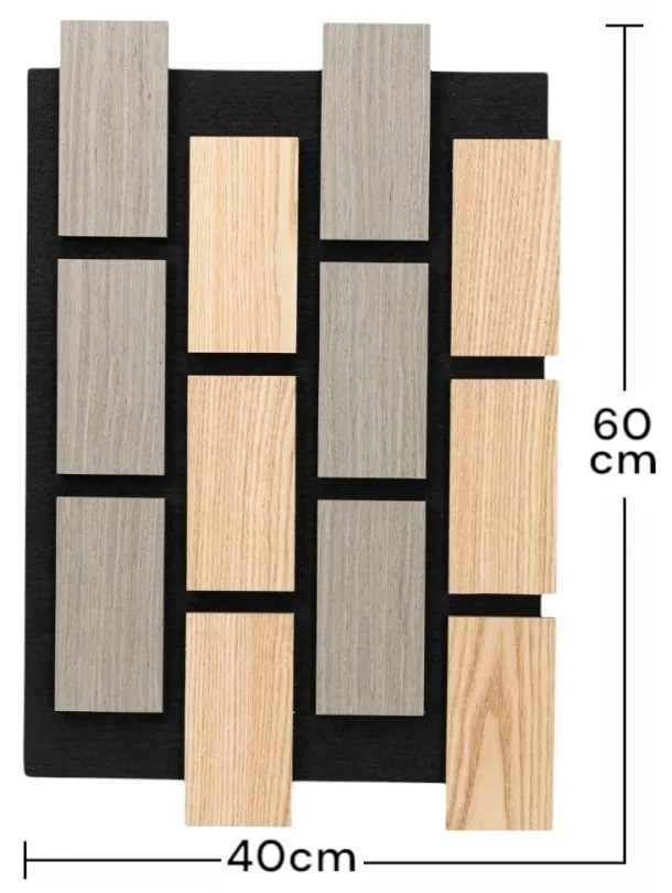 Panou riflaj acustic decorativ, MDF si pasla, AC18, 60x40x2.1cm, Stejar/Gri