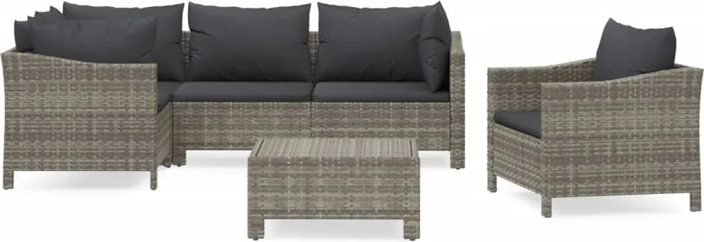 vidaXL Set mobilier de grădină cu perne, 6 piese, gri, poliratan