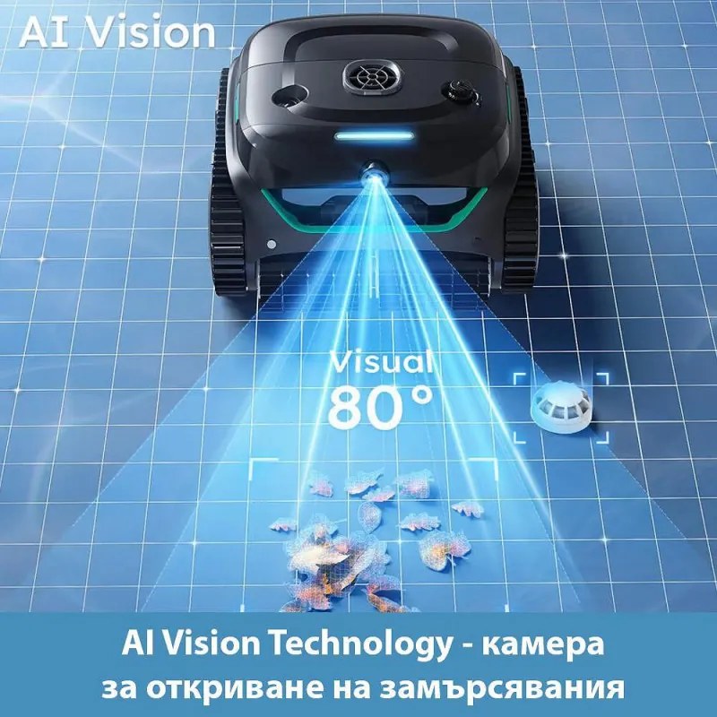 Robot fara fir pentru piscine Wybot C2 Pro Vision, 65 W, 180 min, 200 m², Camera AI, Filtrare dubla, Functii autonome, Negru