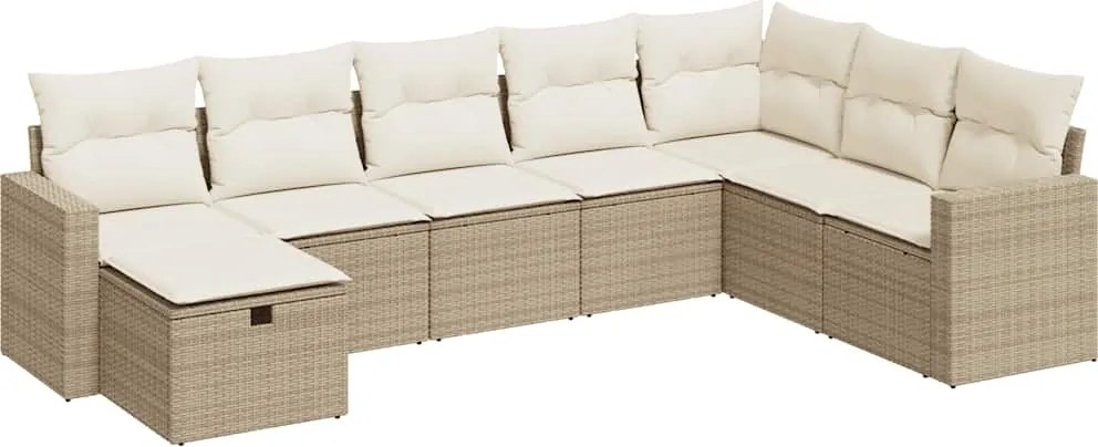 vidaXL Set canapele de grădină, 8 piese, cu perne, bej, poliratan