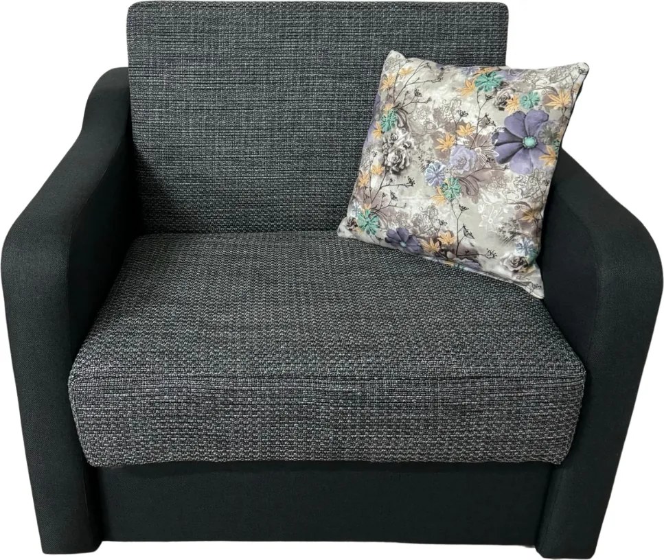 Fotoliu SAMY extensibil, cu lada de depozitare, stofa negru cu gri , cadru metalic, 103x100x92 Negru + Gri, Stofa