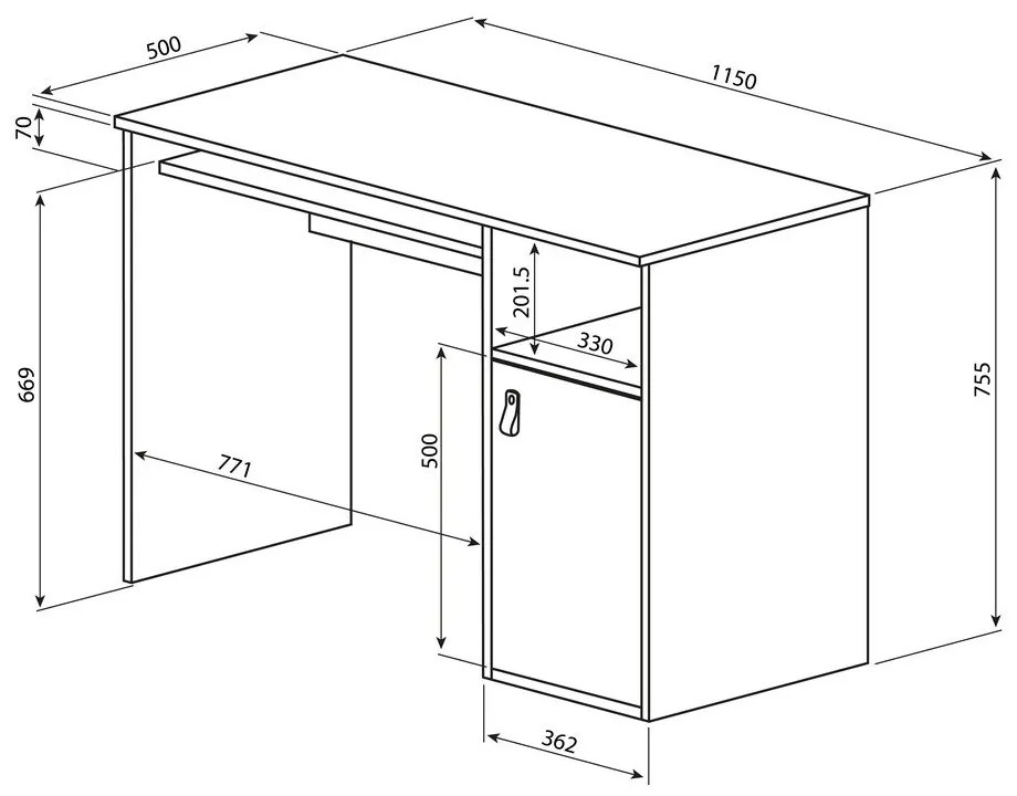 Birou cu blat cu aspect de lemn de stejar 50x115 cm Oxford – TemaHome