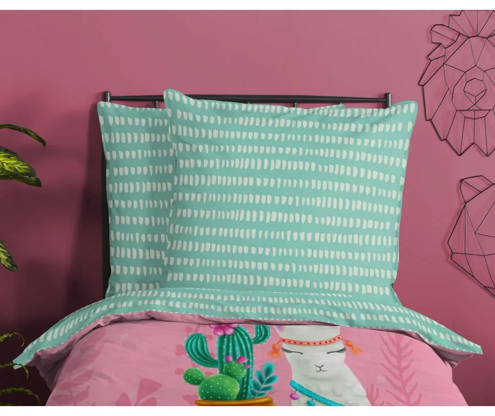 Lenjerie de pat pentru copii roz-turcoaz din bumbac pentru pat de o persoană 140x200 cm Lalama – Good Morning