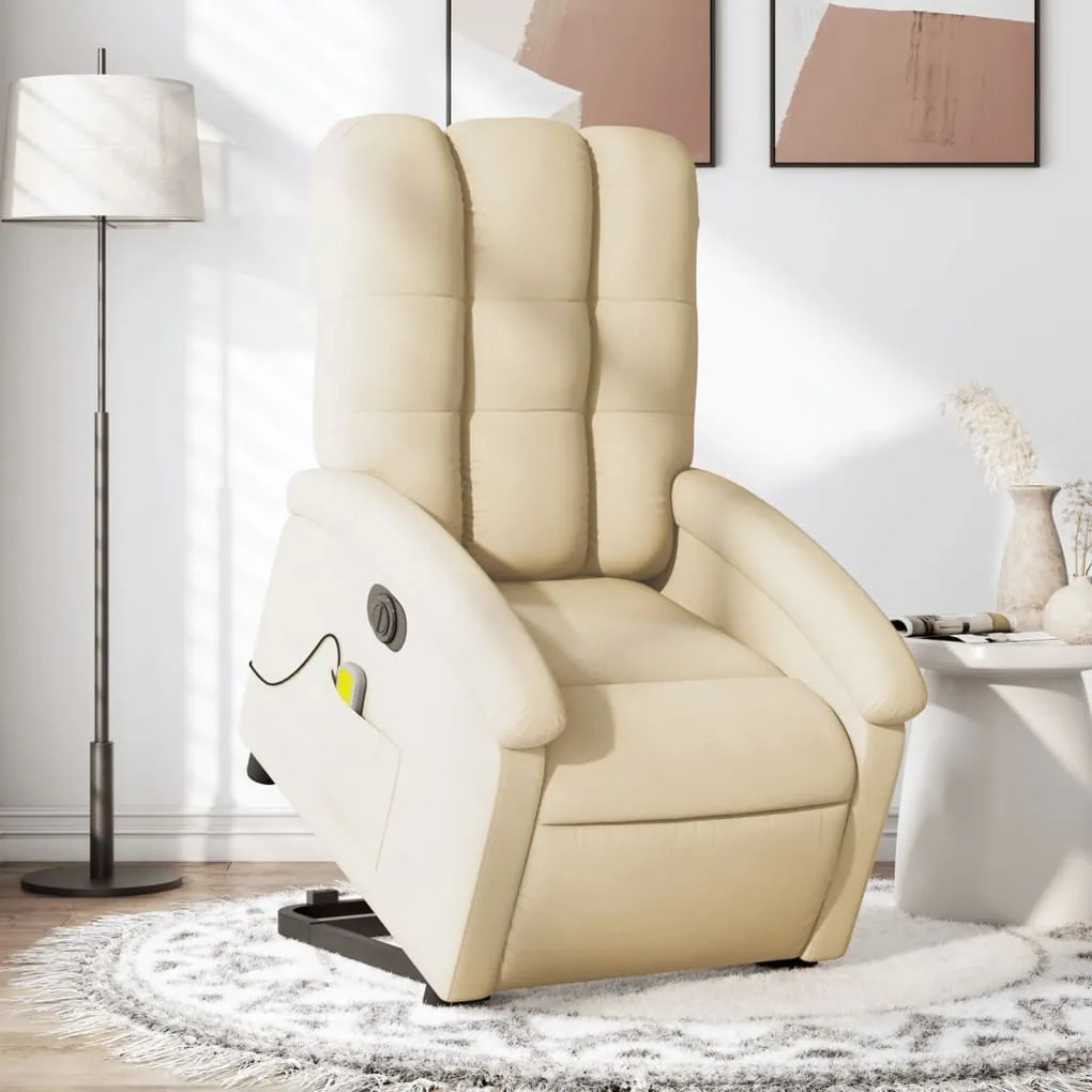 vidaXL Fotoliu electric de masaj rabatabil cu ridicare, crem, textil