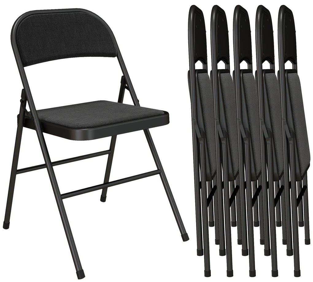 HOMCOM Set de 6 scaune pliante pentru dining scaune portabile cadru din oțel 45 x 46 x 78 cm negru | Aosom Romania