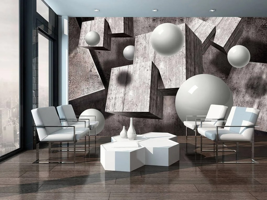 Fototapet - Elemente 3D geometrice gri (254x184 cm)