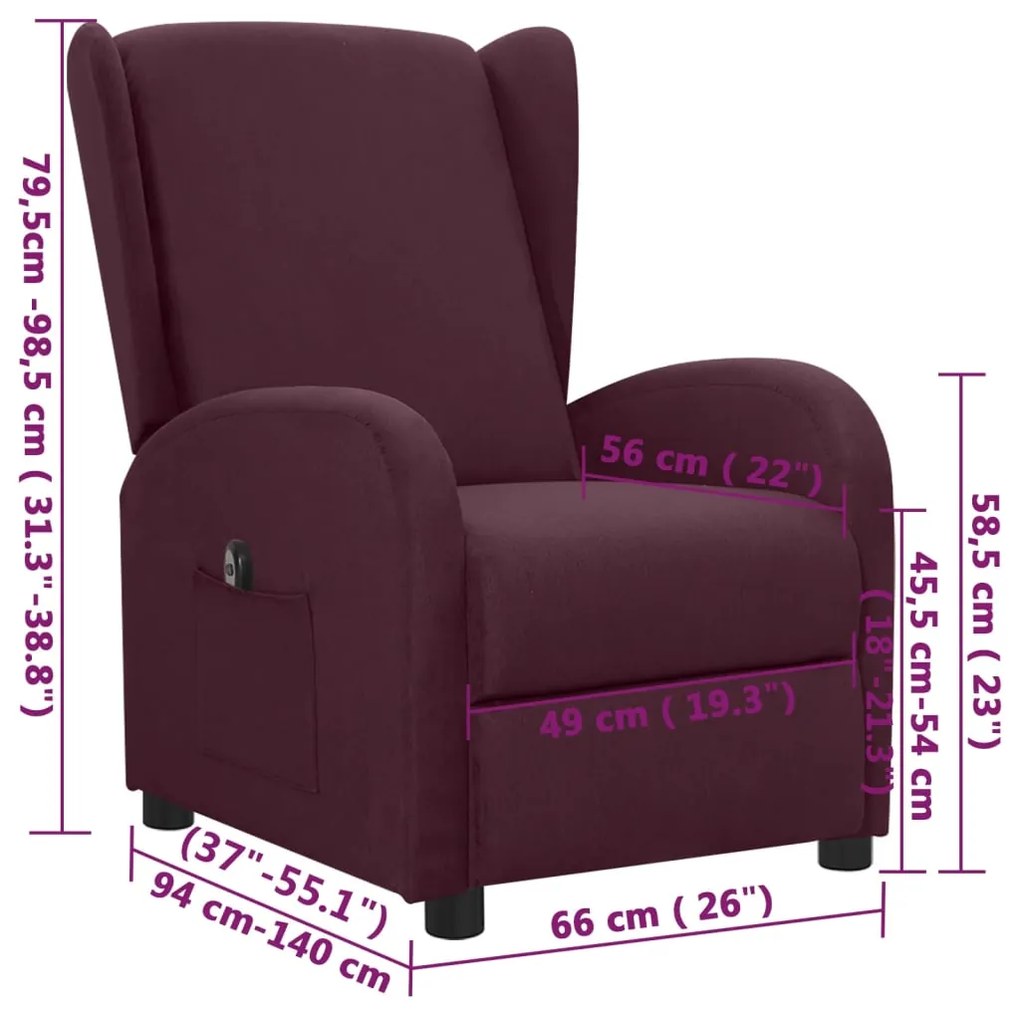 Fotoliu rabatabil electric, violet, material textil