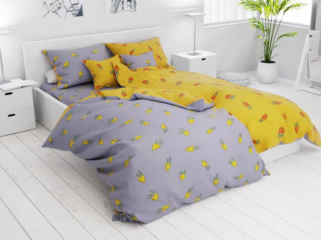 Lenjerie de pat din bumbac cu motiv Karot, galbenă din 7 bucăti