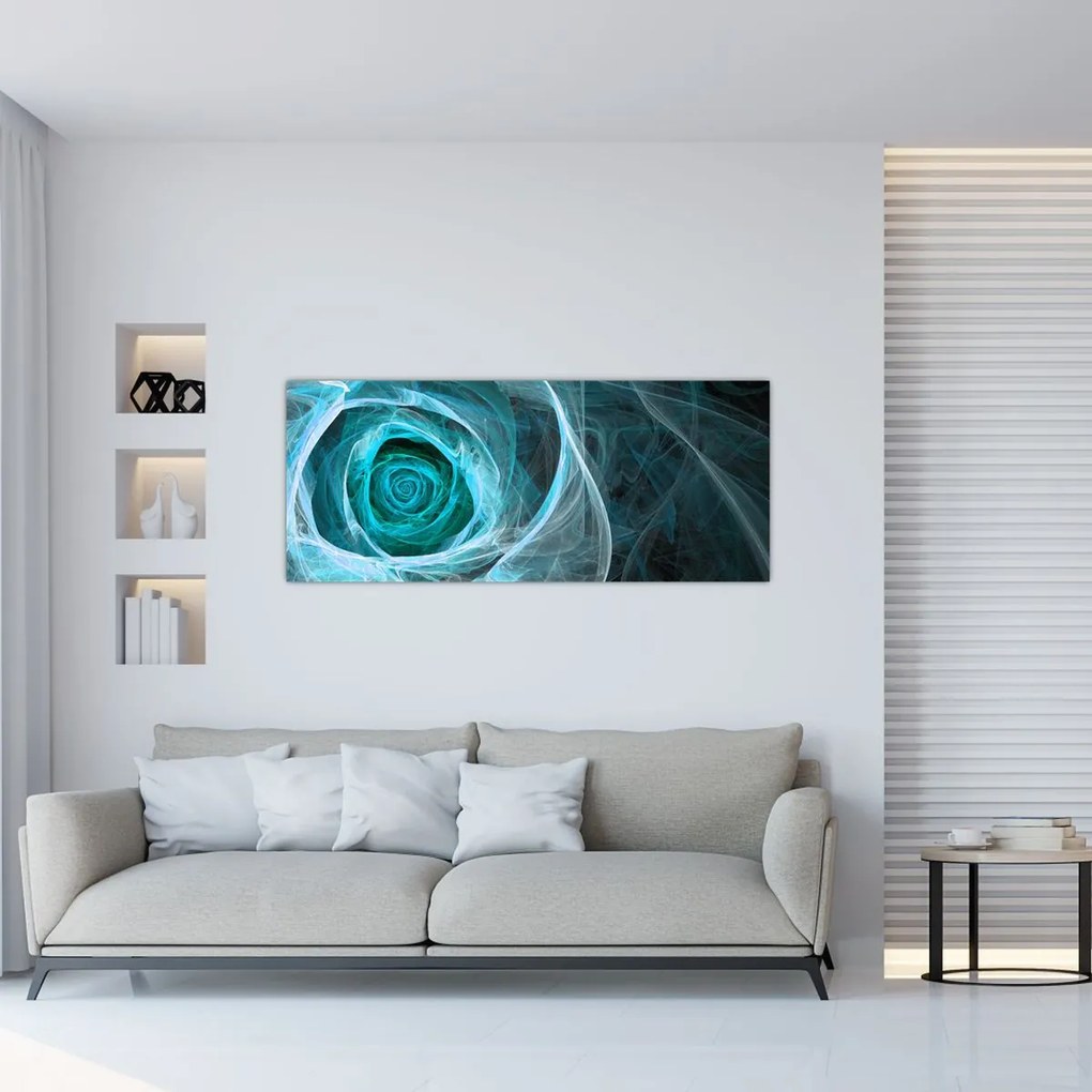 Tablou - Abstract trandafir albastru cu fundal negru (120x50 cm)