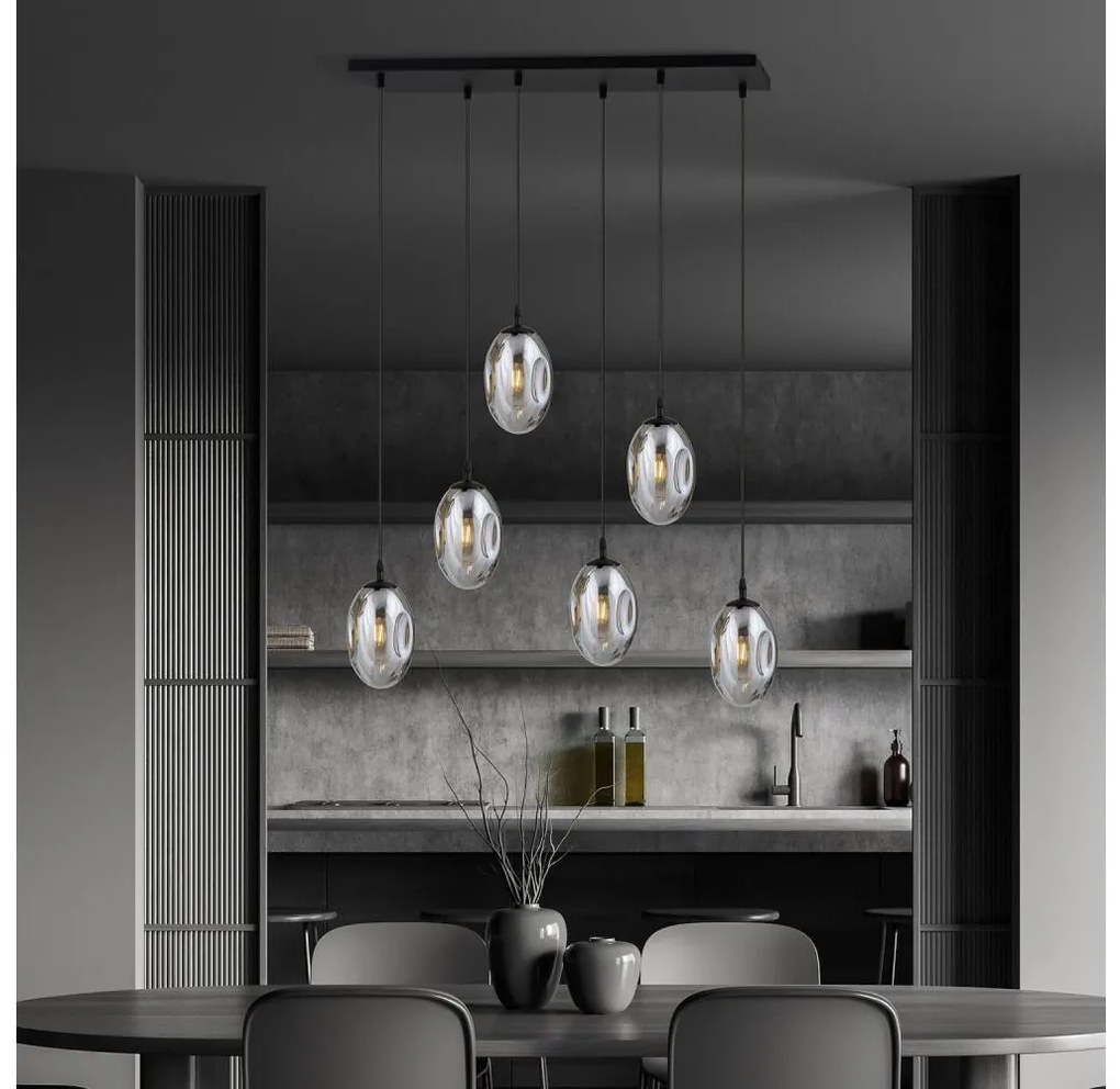 Lustră pe cablu ASTRAL 6xE14/10W/230V negru/fumuriu