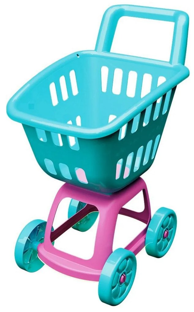 Carucior de cumparaturi in miniatura NOVOKIDS™ My First Shopping Cart , roti silentioase, inaltime maner 49 centimetri, dimensiuni 38X25X48 cm,