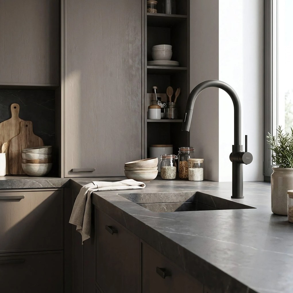 Baterie de bucătărie Rea Fresh High Black