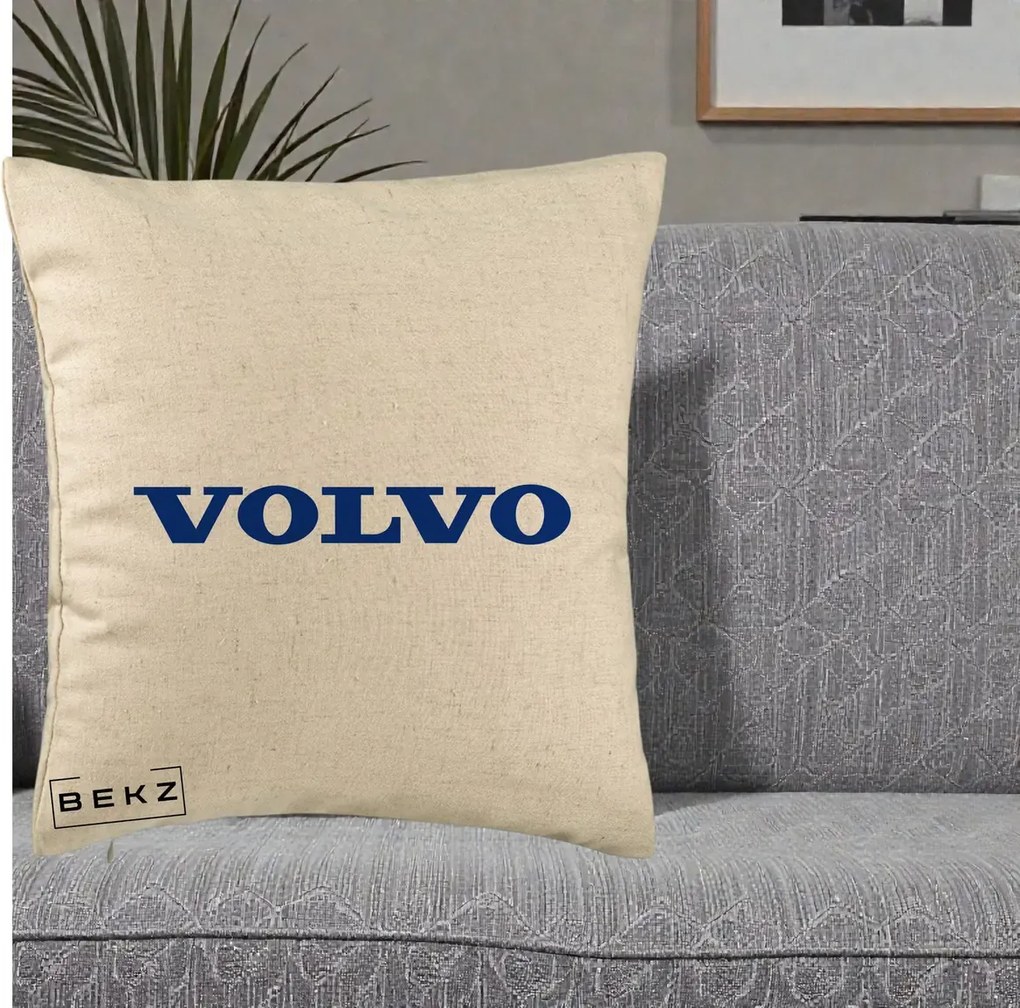Perna Personalizata cu emblema Volvo, 40x40 cm, Bej, Husa Detasabila, Perna Inclusa, BEKZ®