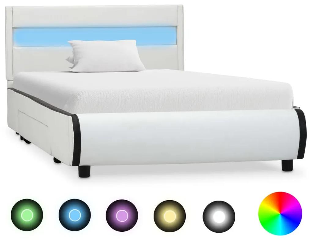 284967 vidaXL Cadru de pat cu LED-uri, alb, 100 x 200 cm, piele ecologică