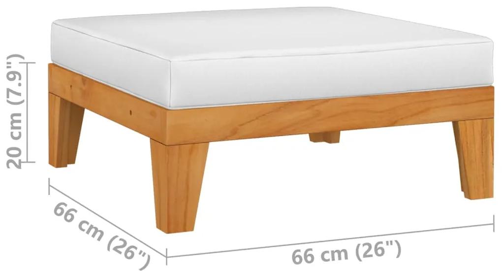 Set mobilier gradina cu perne, 3 piese, lemn masiv de acacia Crem, 2x mijloc + suport pentru picioare, 1