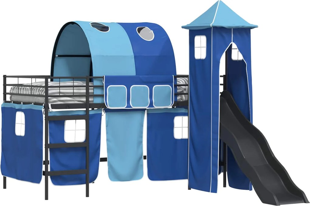 vidaXL Cadru de pat supraetajat pentru copii Negru și Albastru Metal