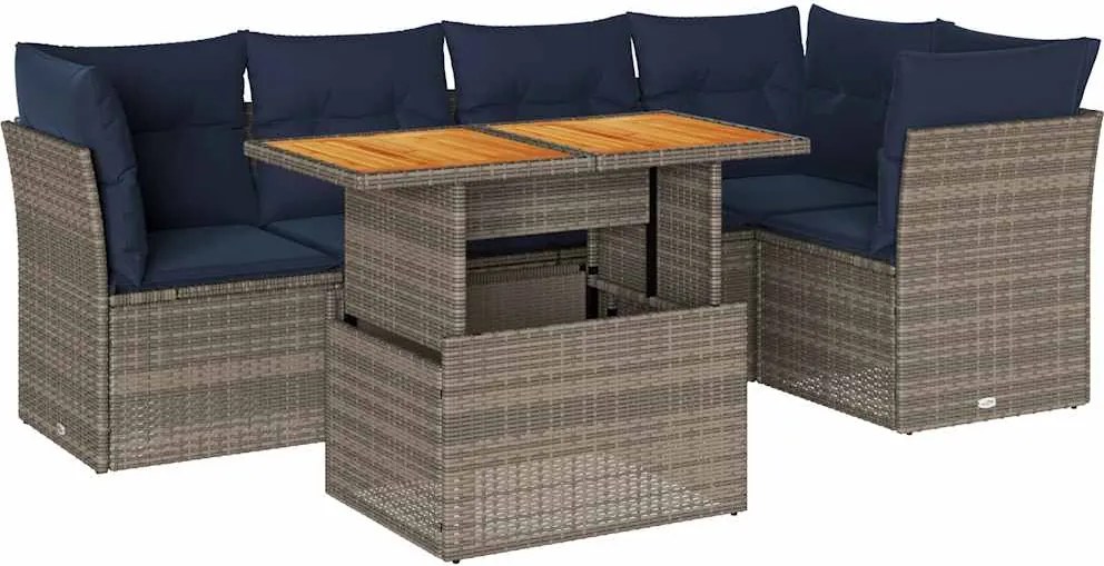 vidaXL Set mobilier grădină cu perne, 6 piese, gri, poliratan