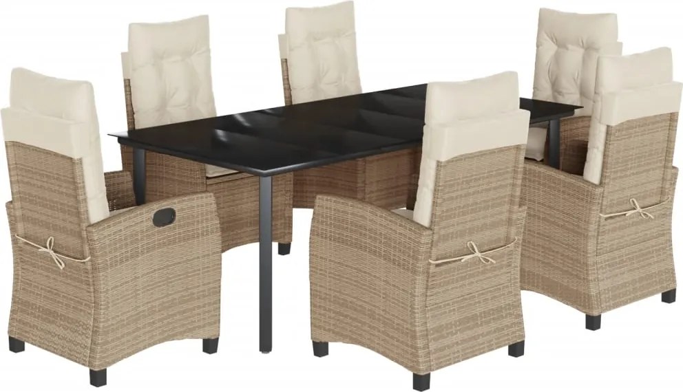 vidaXL Set de masă pentru grădină, 7 piese, cu perne, bej, poliratan