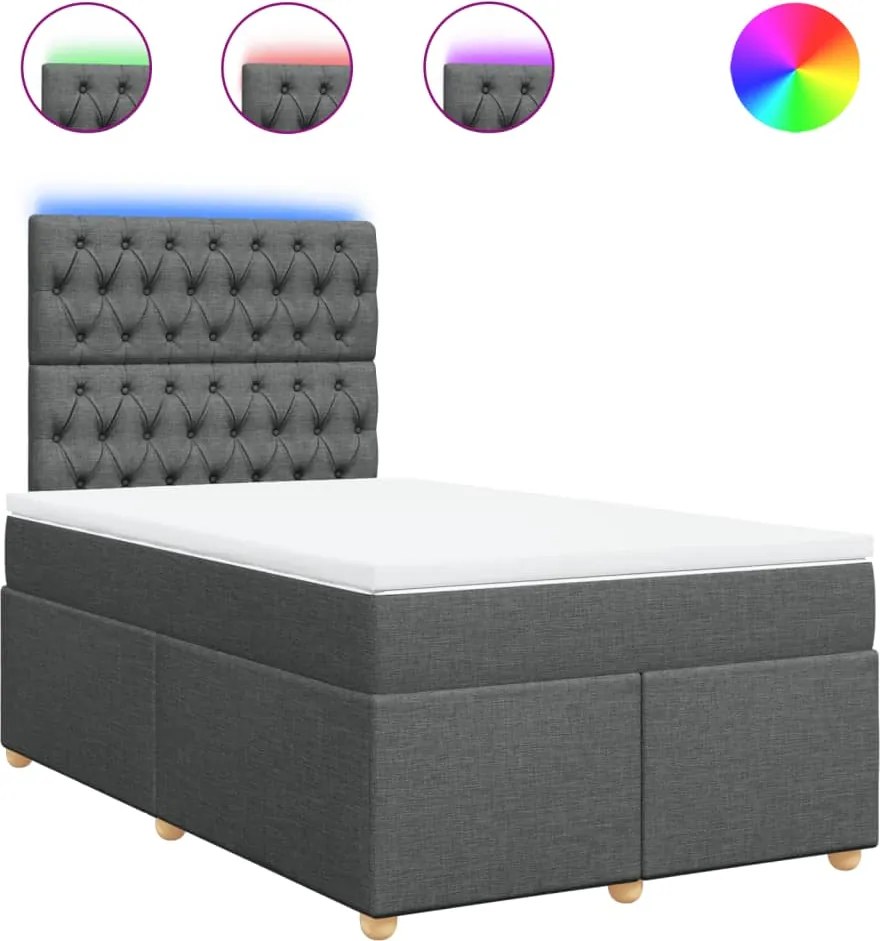 vidaXL Pat box spring cu saltea, gri închis, 120x190 cm, textil