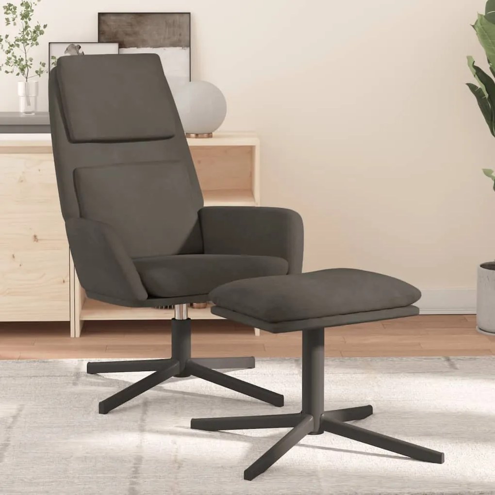 3097799 vidaXL Scaun de relaxare cu taburet, gri închis, catifea