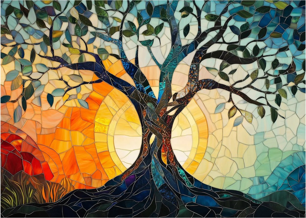 Tablou – Mozaic – soare și arbore I. (70x50 cm)