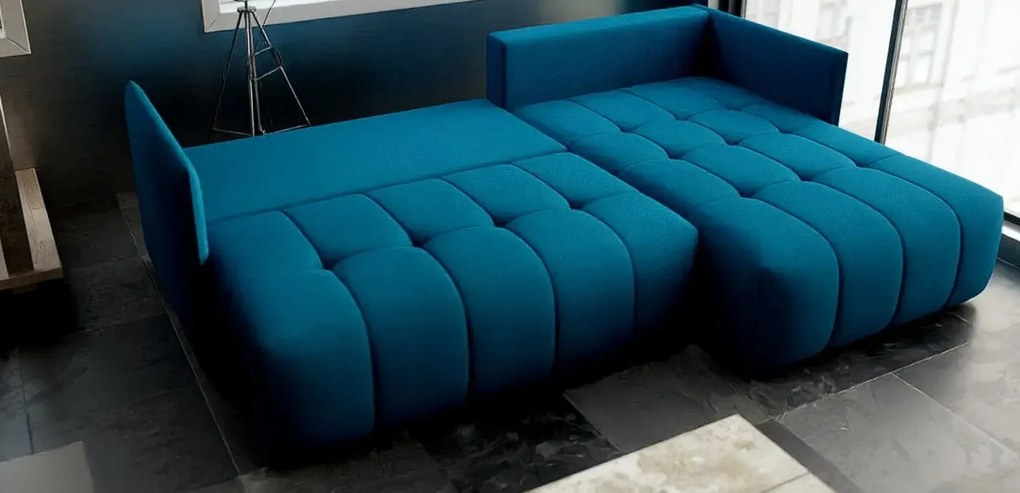 Colțar extensibil dumonde cu ladă de depozitare si sezut confortabil din spuma high-density, Malta Enjoy Petrol II 235x185 cm