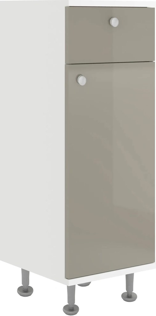 Corp Baie Zaria, 1 Sertar, 1 Usa, Gri Lucios/Alb, MDF, L 30 x l 35 x H 85 cm