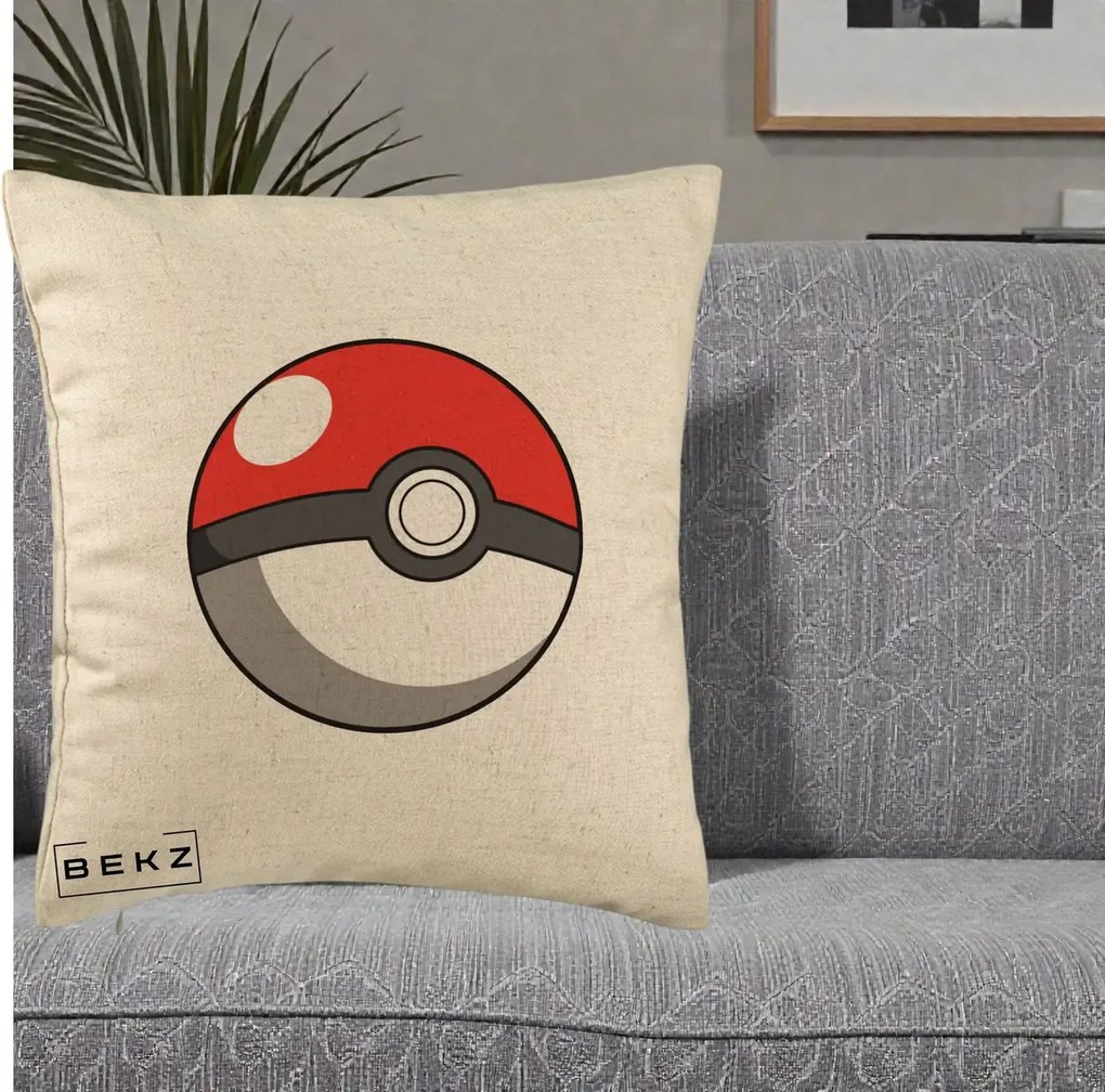 Perna Personalizata Pokeball Rosie, 40x40 cm, Bej, Husa Detasabila, Perna Inclusa, BEKZ®