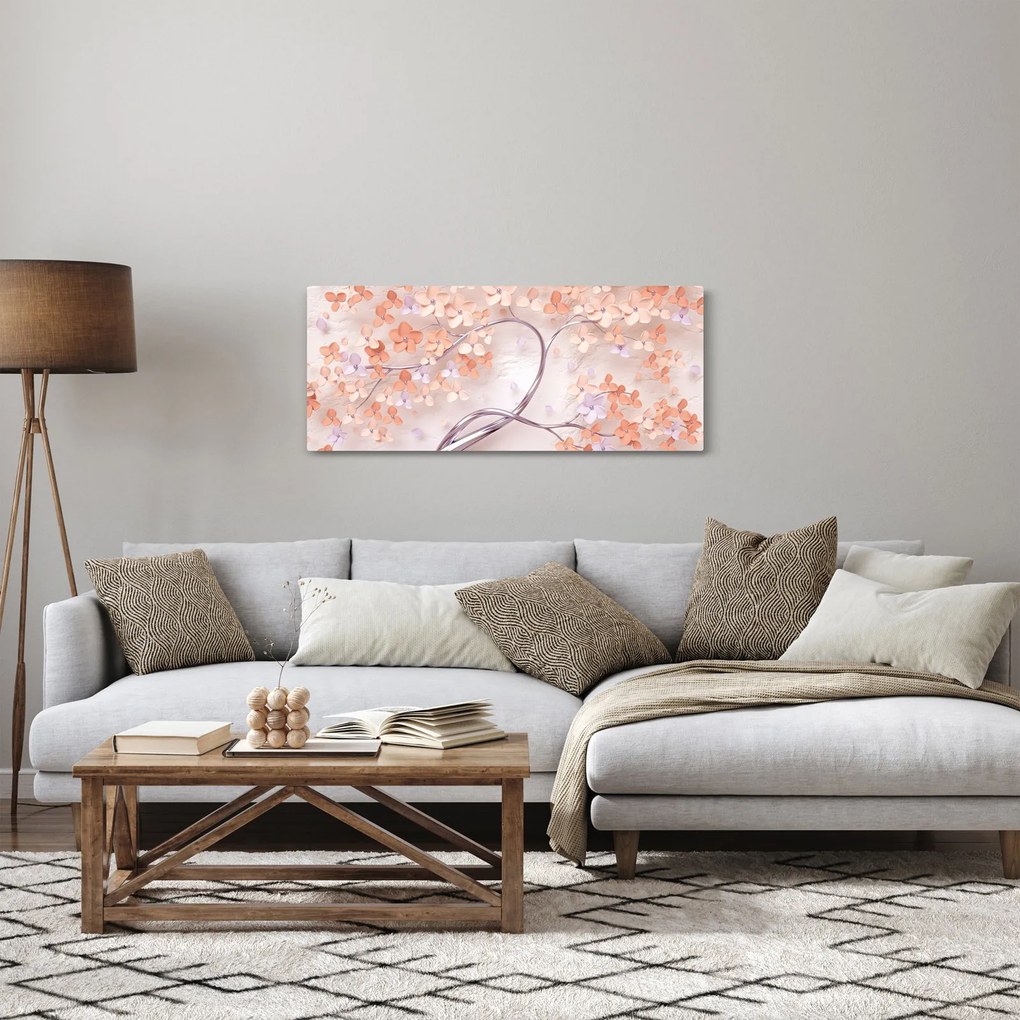 Tablou florilor de pom din coral - abstract (120x50 cm)