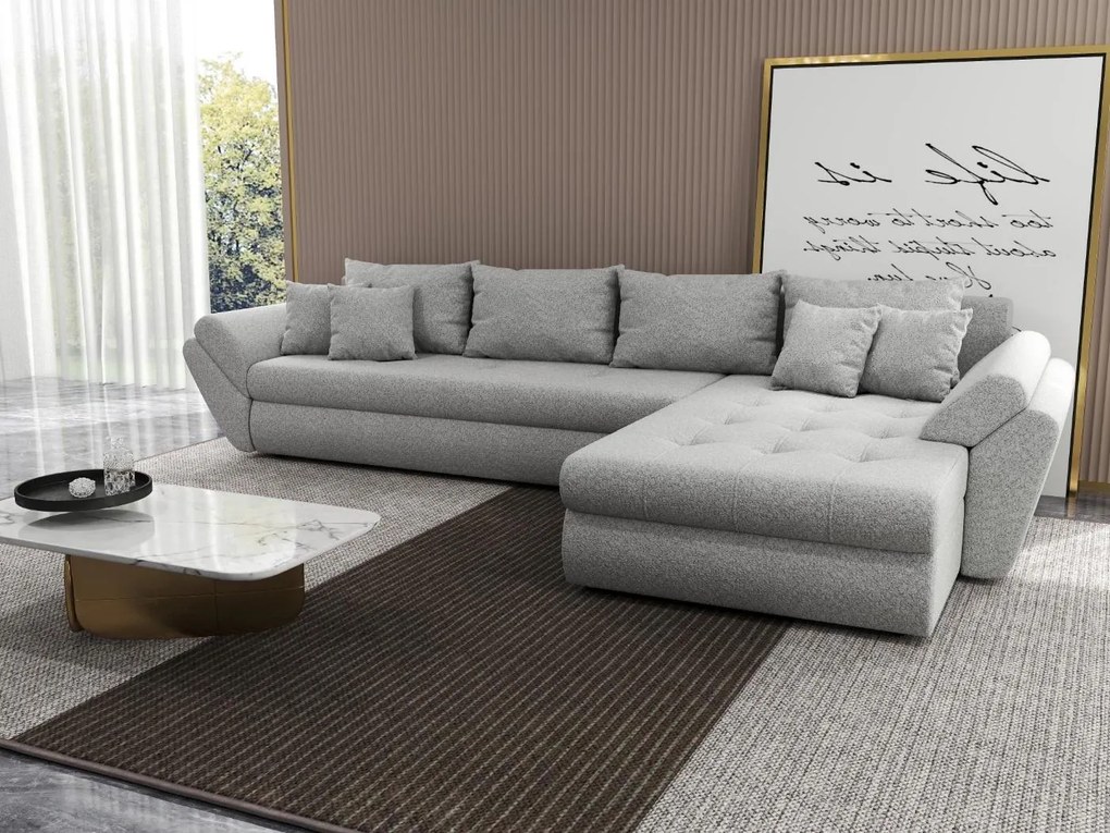 Colțar extensibil dumonde cu ladă de depozitare si sezut confortabil din spuma high-density, Loana XL Euphoria Dove II 335x185 cm