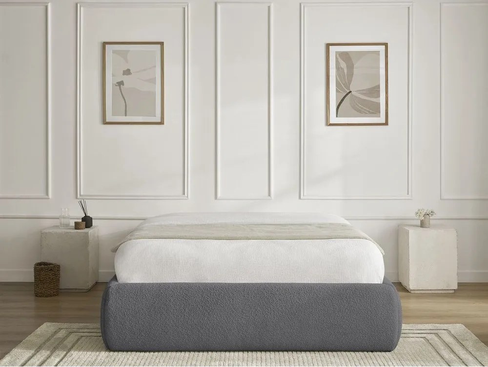 Pat matrimonial gri închis tapițat cu spațiu de depozitare/fără tăblie cu somieră 160x200 cm Inera – Bobochic Paris