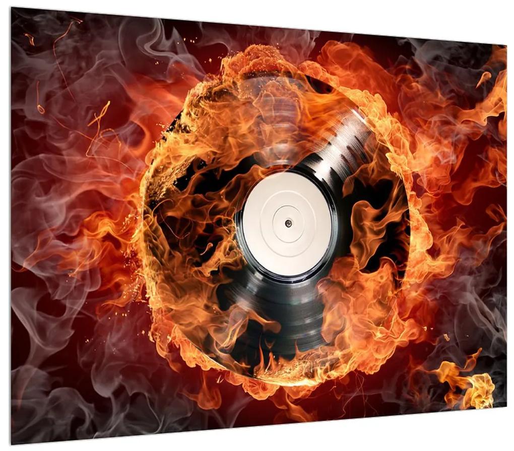 Tablou cu placă de gramofon în foc (70x50 cm), în 40 de alte dimensiuni noi