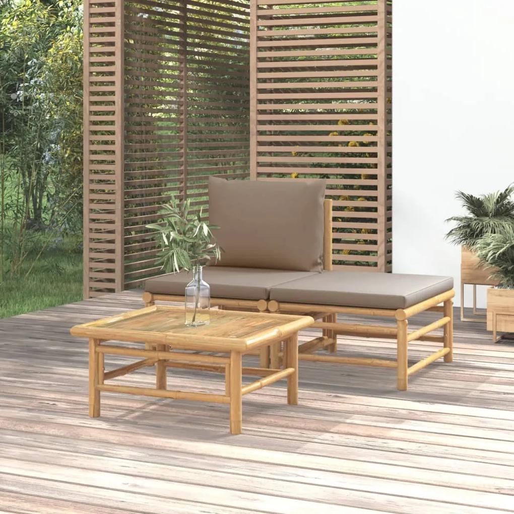 362283 vidaXL Set mobilier de grădină cu perne gri taupe, 3 piese, bambus