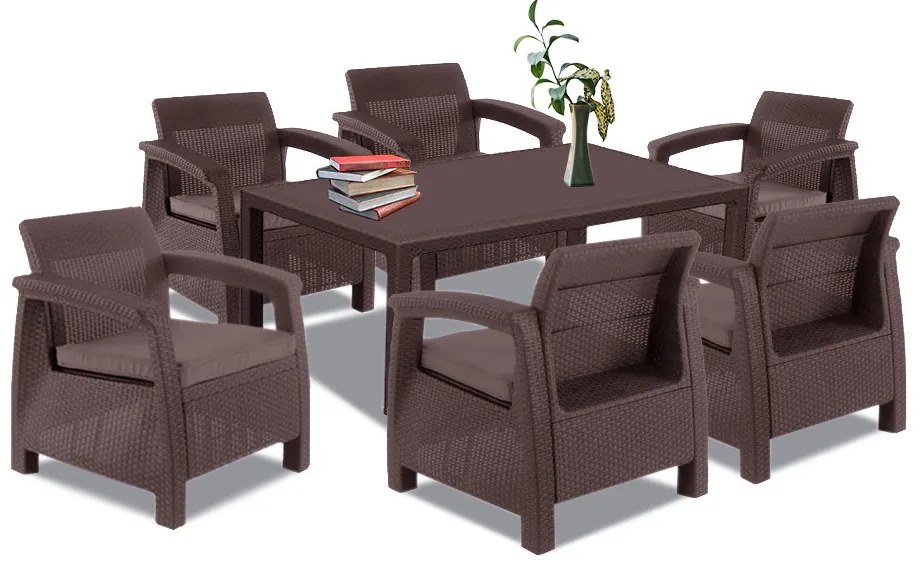 Set de mobilier de grădină Corfu Relax duo cu masă Melody maro