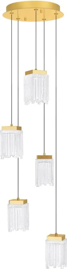 Lustra cu 5 pendule LED alama aurie VANCE