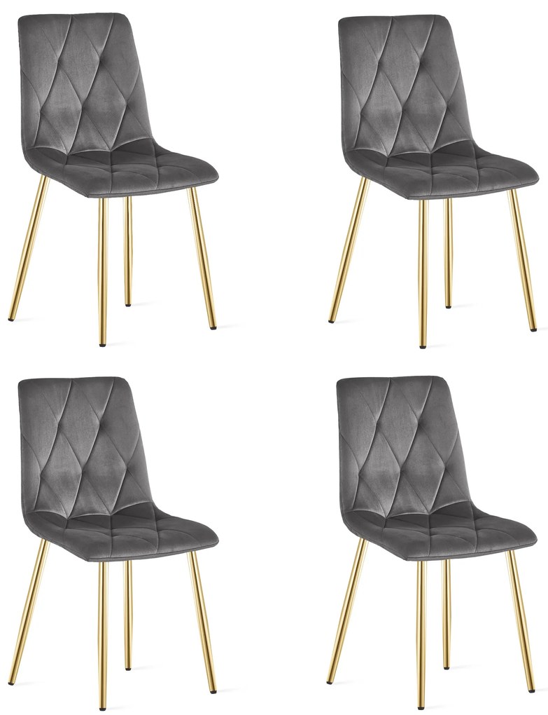 Set 4 Scaune Bucatarie/Dining Fido Catifea  Gri Inchis  Picioare Aurii